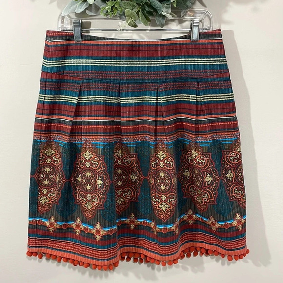 Kenzie Girl Linen Blend Pleated Skirt Pom Pom Hem Detail 5 - Picture 1 of 16